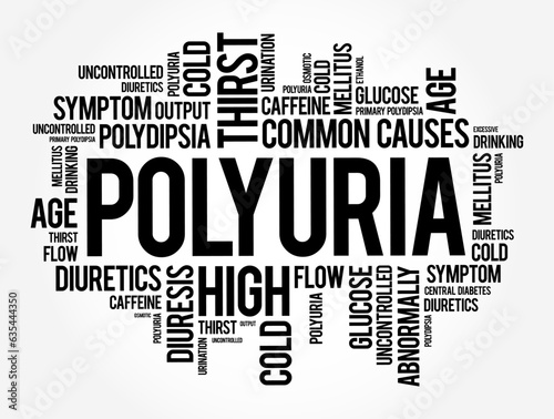 Polyuria is excessive or an abnormally large production or passage of urine, word cloud concept background photo