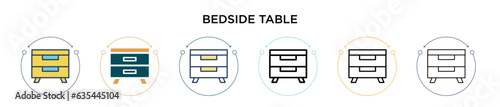 Bedside table icon in filled, thin line, outline and stroke style. Vector illustration of two colored and black bedside table vector icons designs can be used for mobile, ui, web photo