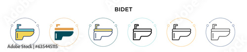 Bidet icon in filled, thin line, outline and stroke style. Vector illustration of two colored and black bidet vector icons designs can be used for mobile, ui, web