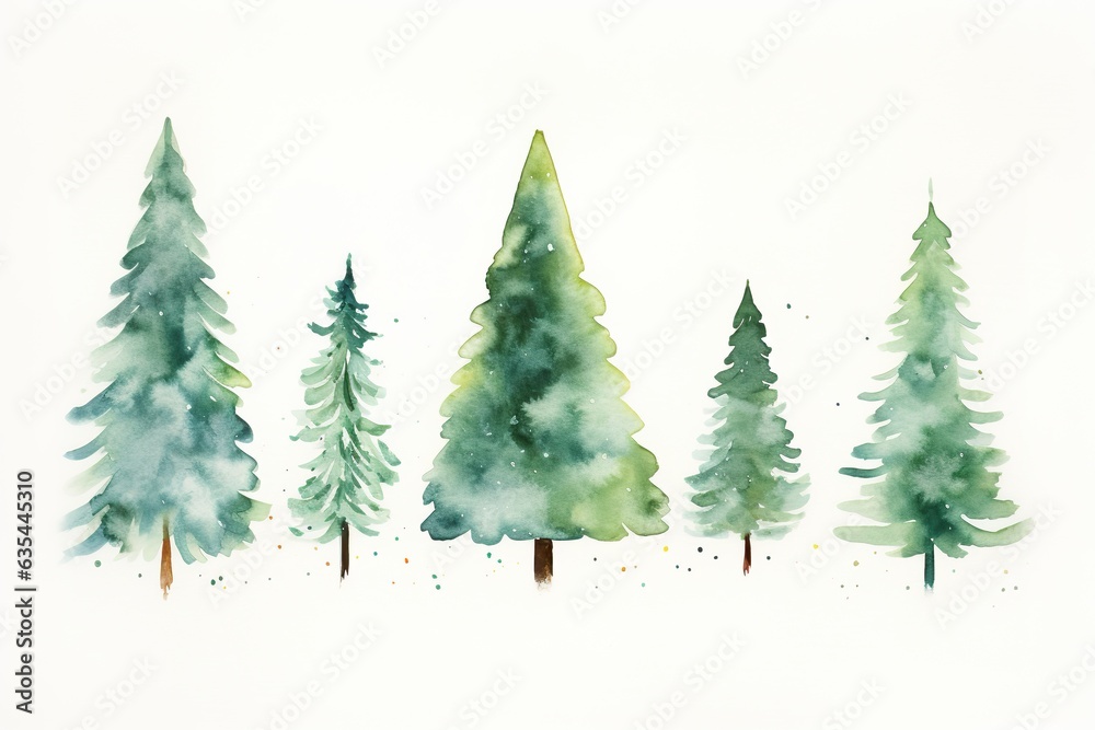 Fototapeta premium Whimsical Watercolor Christmas Trees: Festive Set