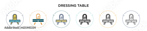 Dressing table icon in filled, thin line, outline and stroke style. Vector illustration of two colored and black dressing table vector icons designs can be used for mobile, ui, web