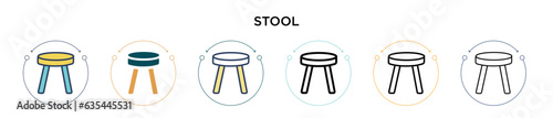 Stool icon in filled, thin line, outline and stroke style. Vector illustration of two colored and black stool vector icons designs can be used for mobile, ui, web