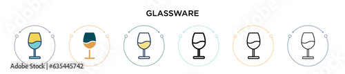 Glassware icon in filled, thin line, outline and stroke style. Vector illustration of two colored and black glassware vector icons designs can be used for mobile, ui, web