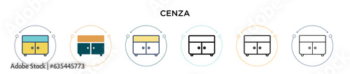 Credenza icon in filled, thin line, outline and stroke style. Vector illustration of two colored and black credenza vector icons designs can be used for mobile, ui, web