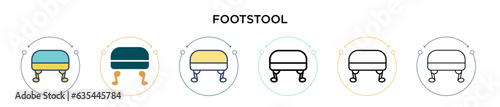 Footstool icon in filled, thin line, outline and stroke style. Vector illustration of two colored and black footstool vector icons designs can be used for mobile, ui, web