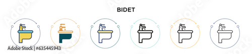 Bidet icon in filled, thin line, outline and stroke style. Vector illustration of two colored and black bidet vector icons designs can be used for mobile, ui, web