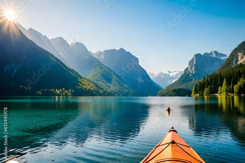 Fototapete canoe on lake