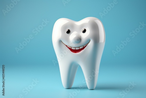 Healthy tooth model on blue backdrop signifies dental care, with ample copy space Generative AI