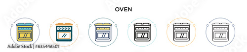 Oven icon in filled, thin line, outline and stroke style. Vector illustration of two colored and black oven vector icons designs can be used for mobile, ui, web