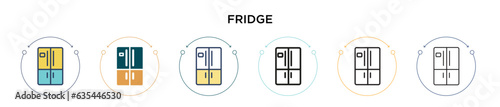 Fridge icon in filled, thin line, outline and stroke style. Vector illustration of two colored and black fridge vector icons designs can be used for mobile, ui, web