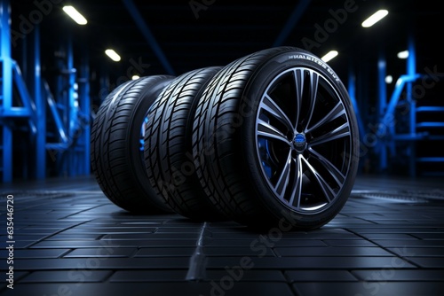 Black backdrop emphasizes fuel efficient summer tires, studio shot with dynamic lighting Generative AI
