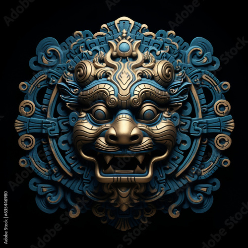 Ancient Metal Lion Sculpture with Intense Gaze, Captured on a Dark Background, generative ai