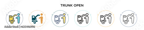 Trunk open icon in filled, thin line, outline and stroke style. Vector illustration of two colored and black trunk open vector icons designs can be used for mobile, ui, web