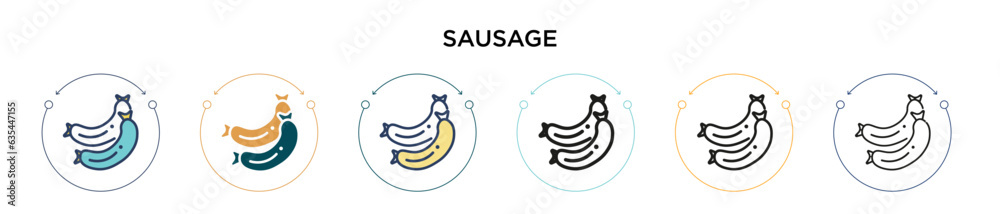 Fototapeta premium Sausage icon in filled, thin line, outline and stroke style. Vector illustration of two colored and black sausage vector icons designs can be used for mobile, ui, web