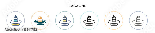Lasagne icon in filled, thin line, outline and stroke style. Vector illustration of two colored and black lasagne vector icons designs can be used for mobile, ui, web