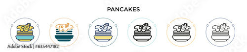 Pancakes icon in filled, thin line, outline and stroke style. Vector illustration of two colored and black pancakes vector icons designs can be used for mobile, ui, web