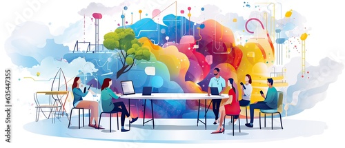 colorful creative agency business brain storm meeting people with icon line presentation young people team discussing roadmap, Generative ai