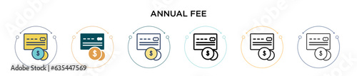 Annual fee icon in filled, thin line, outline and stroke style. Vector illustration of two colored and black annual fee vector icons designs can be used for mobile, ui, web