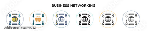 Business networking icon in filled, thin line, outline and stroke style. Vector illustration of two colored and black business networking vector icons designs can be used for mobile, ui, web