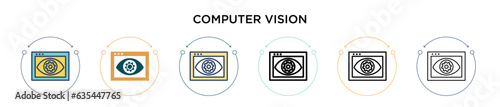 Computer vision icon in filled, thin line, outline and stroke style. Vector illustration of two colored and black computer vision vector icons designs can be used for mobile, ui, web