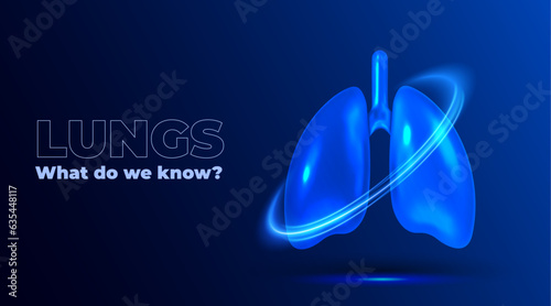 Human lungs anatomy. 3d model of human lung. Health and care respiratory system. Informative medical concept. Cover design. Vector 3d illustration.