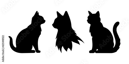 Set black cats, isolated on white background. Feline silhouettes, black cat - for logo of homeless animal shelter. Animal theme. Vector illustration, Halloween decorative elements.