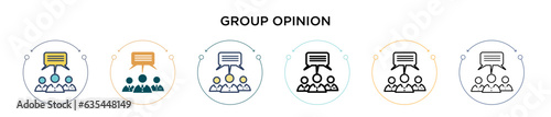 Group opinion icon in filled, thin line, outline and stroke style. Vector illustration of two colored and black group opinion vector icons designs can be used for mobile, ui, web