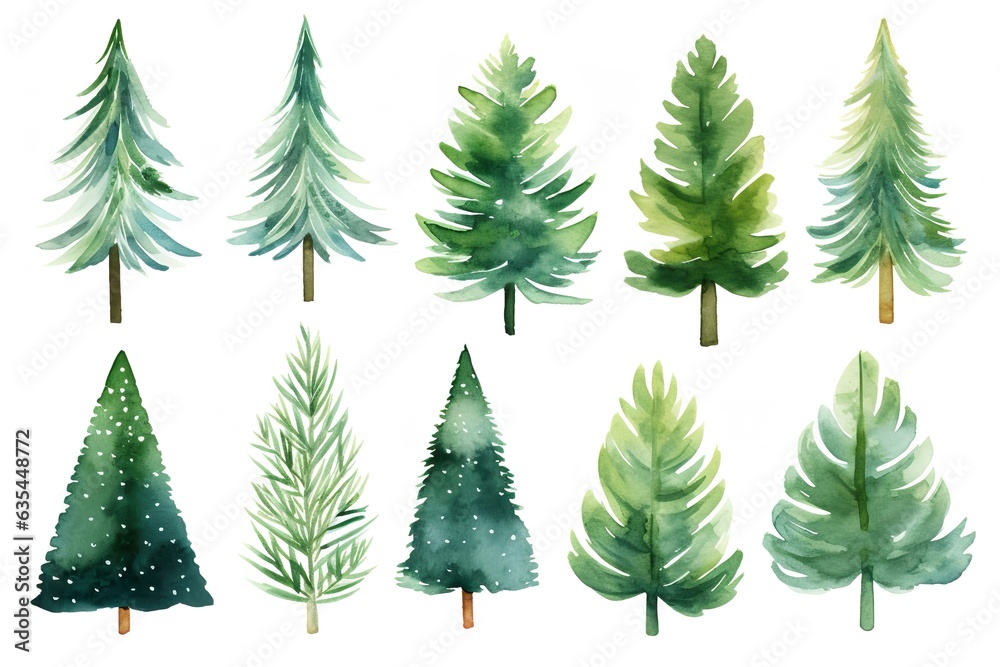 Whimsical Watercolor Christmas Trees: Festive Set