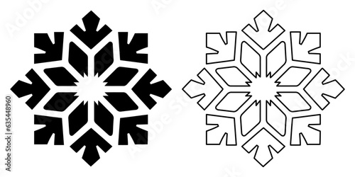 Snowflake icon. Black snowflake icons on white background.