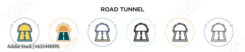 Road tunnel icon in filled, thin line, outline and stroke style. Vector illustration of two colored and black road tunnel vector icons designs can be used for mobile, ui, web