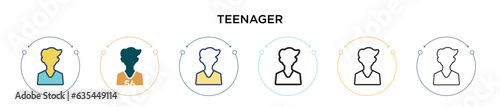 Teenager icon in filled, thin line, outline and stroke style. Vector illustration of two colored and black teenager vector icons designs can be used for mobile, ui, web