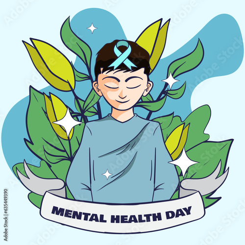 world mental health day with hand drawn illustration.vintage vector illustration