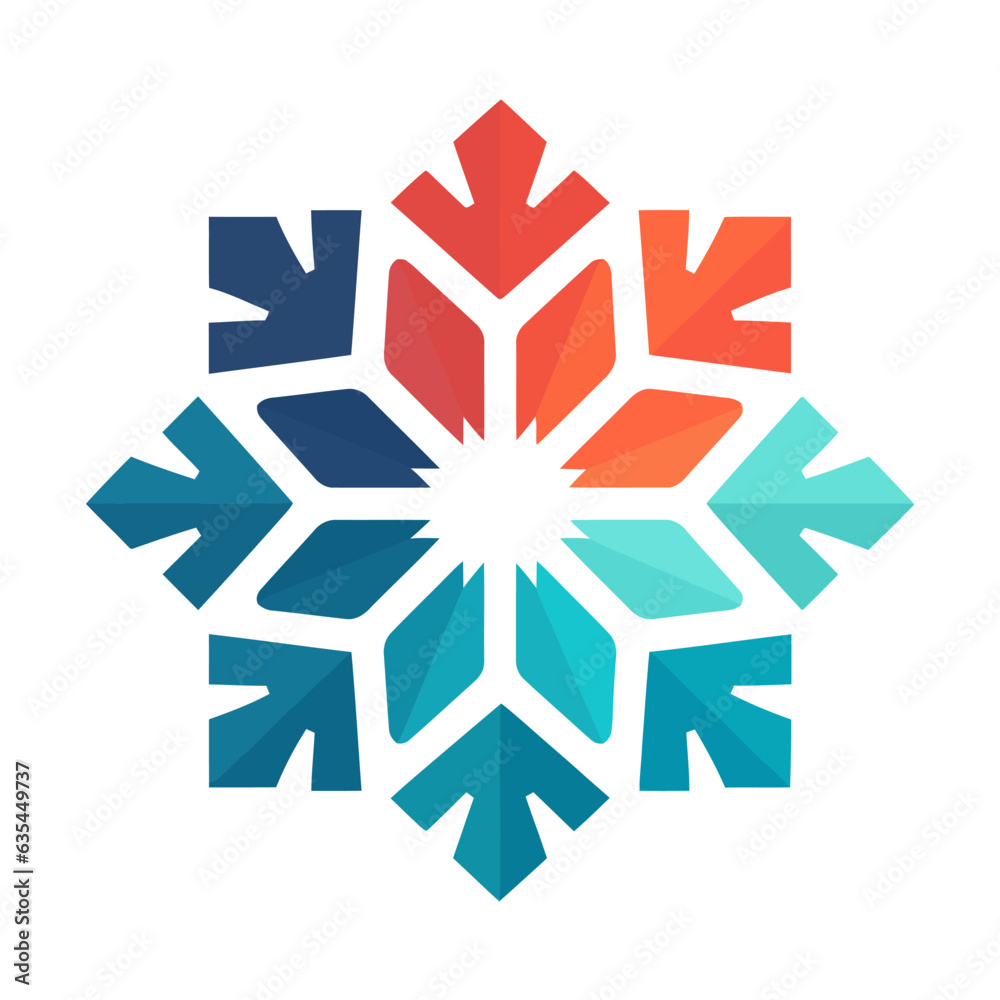 Snowflake icon. Abstract multicolored snowflake on white background. Snowflake icon. Abstract multicolored snowflake on white background.