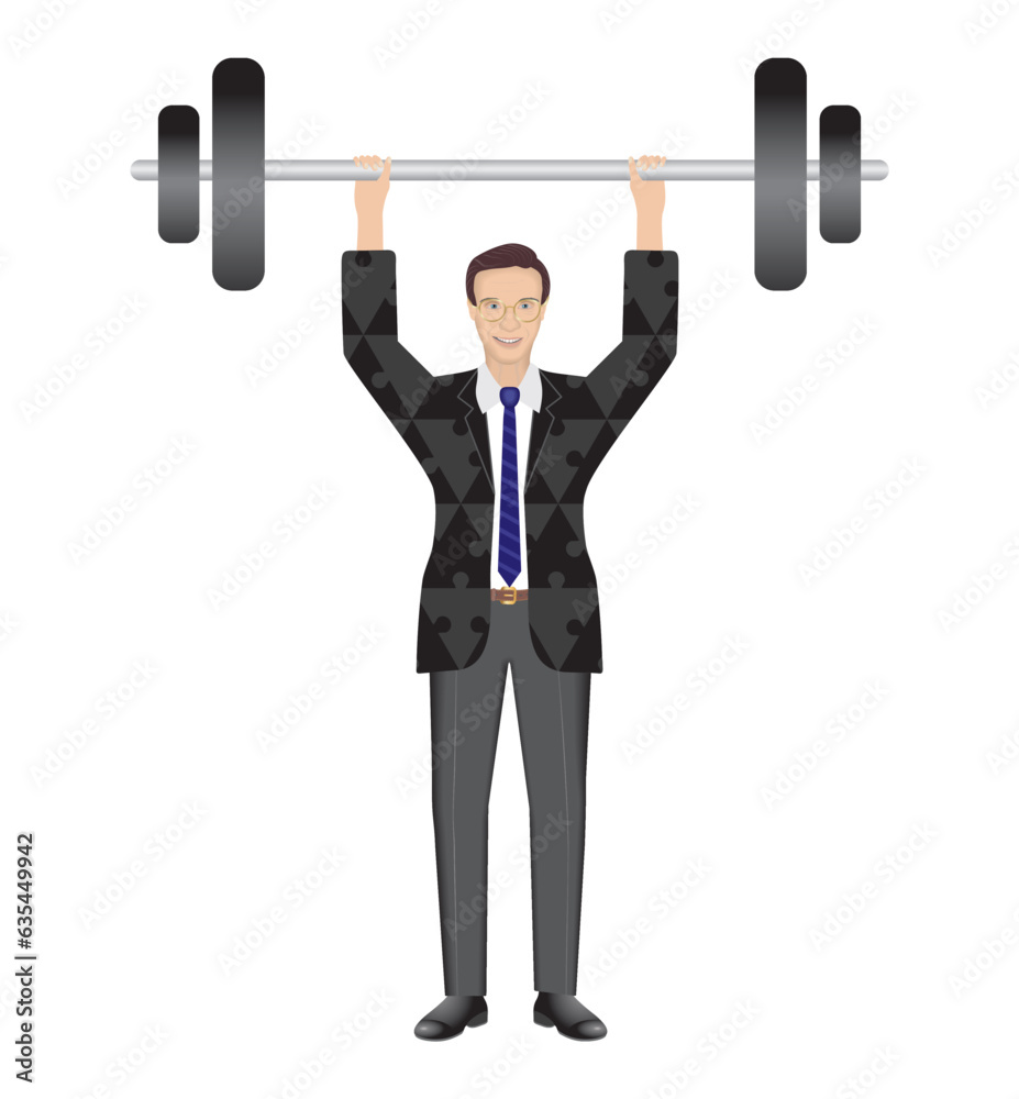 Strong man weight lifting. Dressed in puzzle pieces clothes. Isolated. Vector illustration. Strong man weight lifting. Dressed in puzzle pieces clothes. Isolated. Vector illustration.