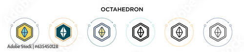 Octahedron icon in filled, thin line, outline and stroke style. Vector illustration of two colored and black octahedron vector icons designs can be used for mobile, ui, web