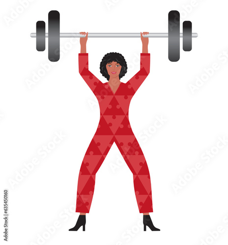 Strong woman weight lifting. Isolated. Vector illustration.