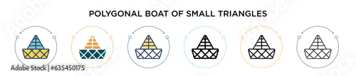 Polygonal boat of small triangles icon in filled, thin line, outline and stroke style. Vector illustration of two colored and black polygonal boat of small triangles vector icons designs can be used