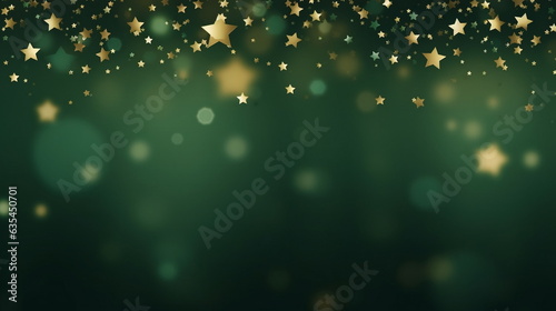 ,green,,blurred background with small gold stars elements festive Christmas Valentine day greetings template