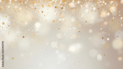 white gold blurred background with small gold stars elements festive Christmas Valentine day greetings template