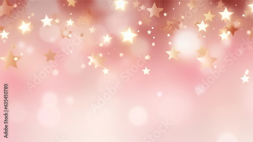 pink,blurred background with small gold stars elements festive Christmas Valentine day greetings template