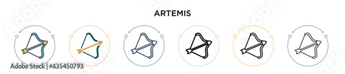 Artemis icon in filled, thin line, outline and stroke style. Vector illustration of two colored and black artemis vector icons designs can be used for mobile, ui, web