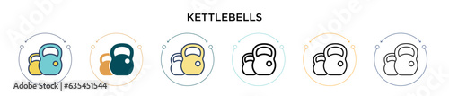 Kettlebells icon in filled, thin line, outline and stroke style. Vector illustration of two colored and black kettlebells vector icons designs can be used for mobile, ui, web
