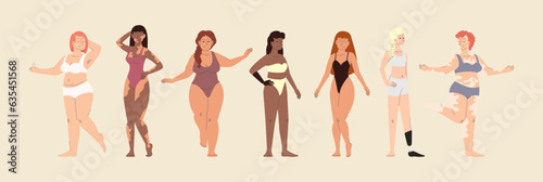Women dressed in swimsuits and lingerie flat vector illustrations set