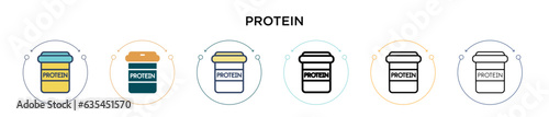 Protein icon in filled, thin line, outline and stroke style. Vector illustration of two colored and black protein vector icons designs can be used for mobile, ui, web