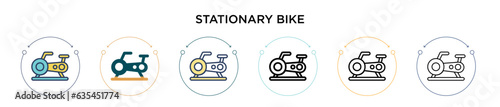 Stationary bike icon in filled, thin line, outline and stroke style. Vector illustration of two colored and black stationary bike vector icons designs can be used for mobile, ui, web