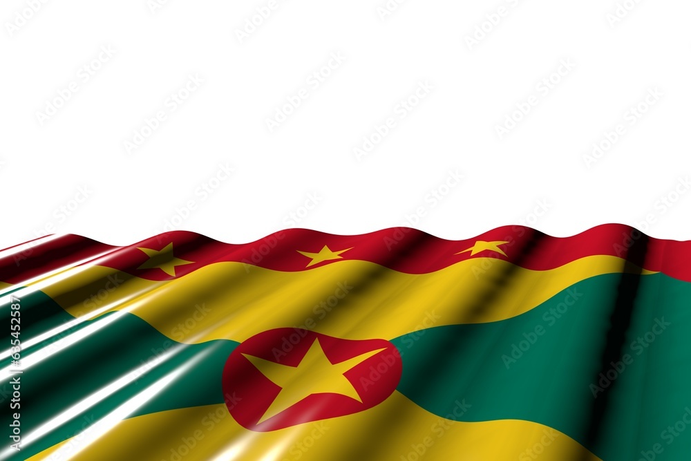 Naklejka premium beautiful shining flag of Grenada with large folds lie at the bottom isolated on white - any feast flag 3d illustration..