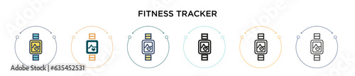 Fitness tracker icon in filled, thin line, outline and stroke style. Vector illustration of two colored and black fitness tracker vector icons designs can be used for mobile, ui, web