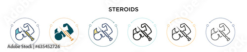 Steroids icon in filled, thin line, outline and stroke style. Vector illustration of two colored and black steroids vector icons designs can be used for mobile, ui, web
