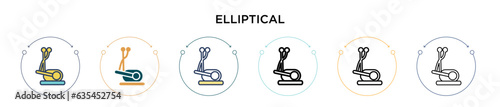 Elliptical icon in filled, thin line, outline and stroke style. Vector illustration of two colored and black elliptical vector icons designs can be used for mobile, ui, web