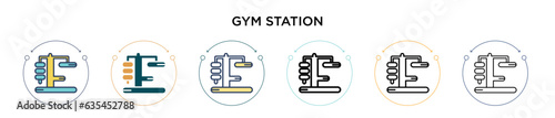 Gym station icon in filled, thin line, outline and stroke style. Vector illustration of two colored and black gym station vector icons designs can be used for mobile, ui, web